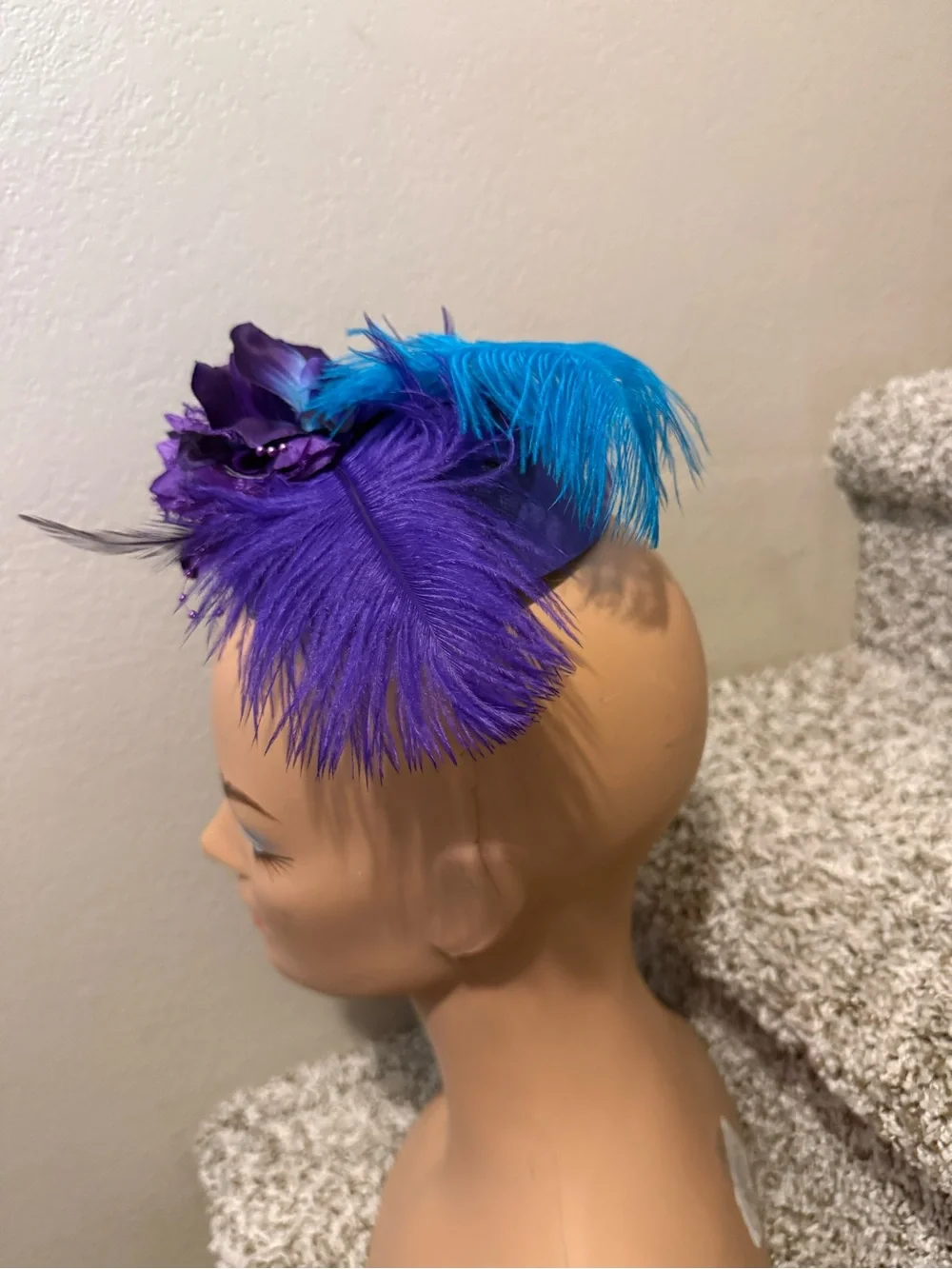 Purple & Teal Floral Feather Fascinator Hat